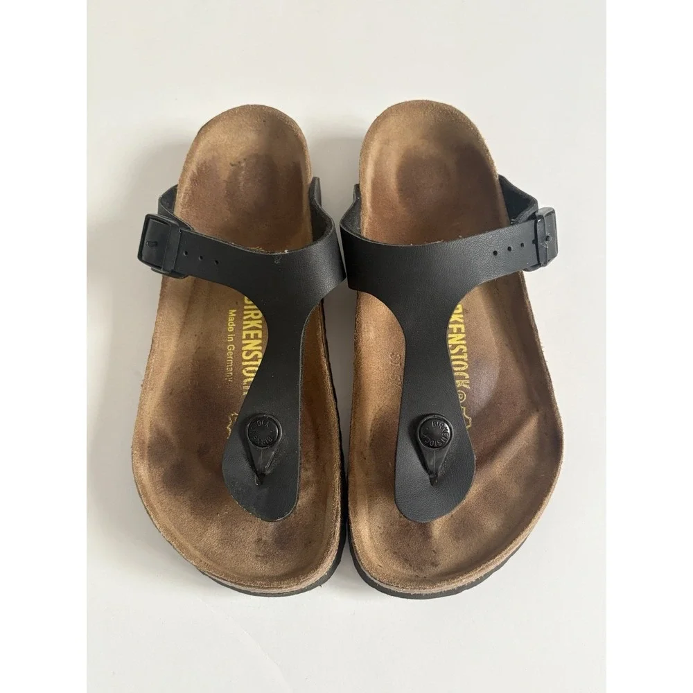 Birkenstock Gizeh Black Leather Thong Sandals Women's 36 (5-5.5)‎